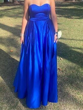 Jules and Cleo Strapless Royal Blue Prom Gown With Rinestone/Sparkles